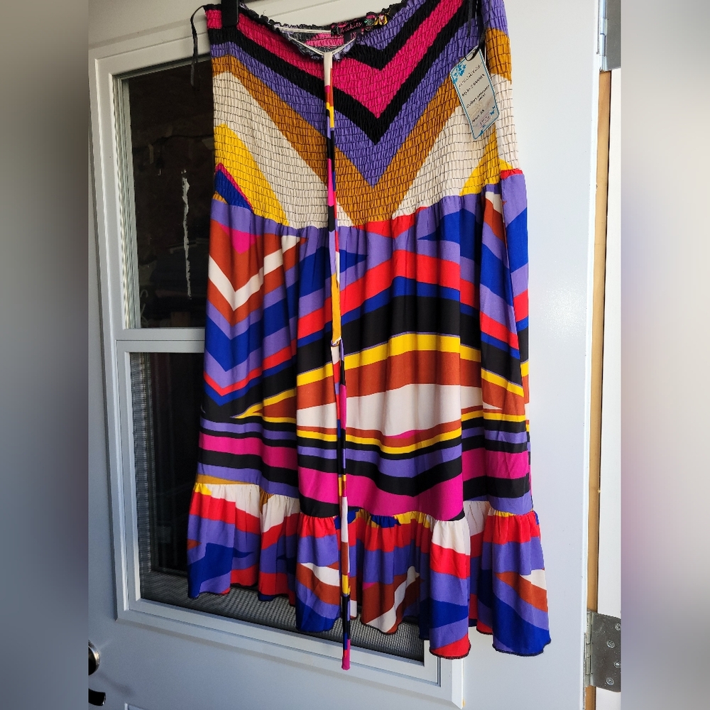 Multicolor  Mini Helter Dress/or  Skirt  With Stretch 1X And 3X